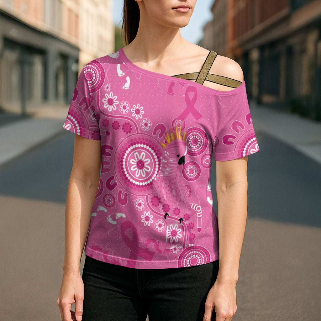 Pink Ribbon Australia Cross Shoulder Shirt Breast Cancer Support Aboriginal Cacatua leadbeateri