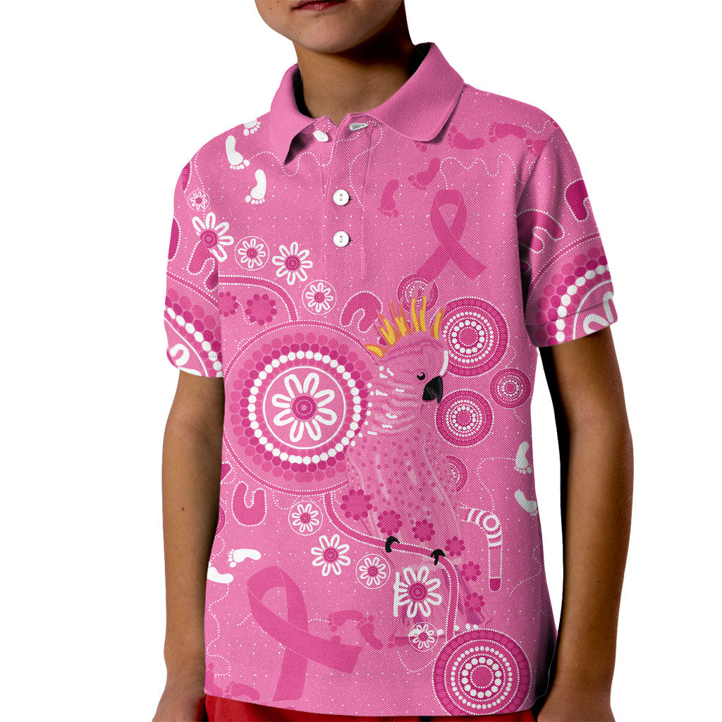 Pink Ribbon Australia Kid Polo Shirt Breast Cancer Support Aboriginal Cacatua leadbeateri