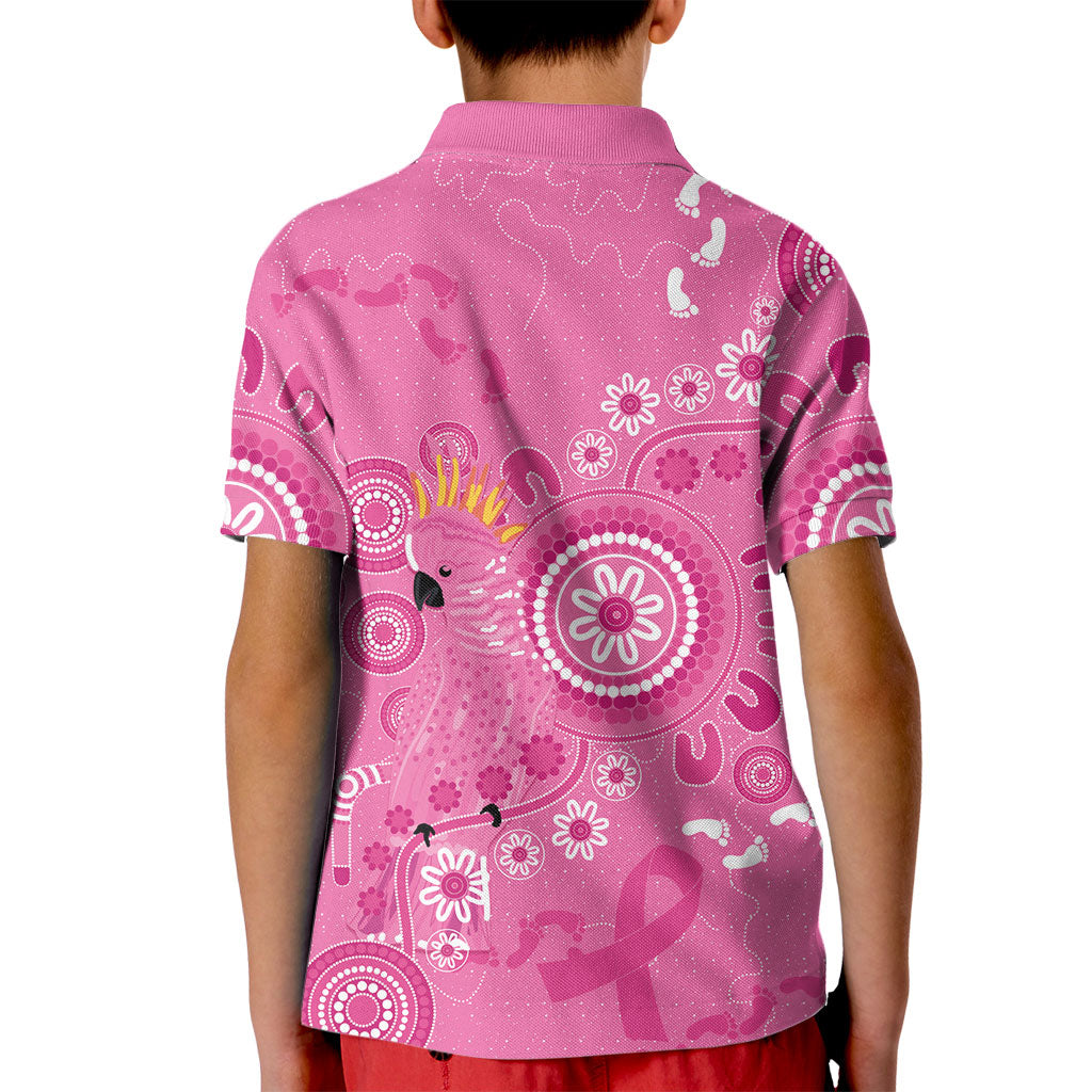 Pink Ribbon Australia Kid Polo Shirt Breast Cancer Support Aboriginal Cacatua leadbeateri