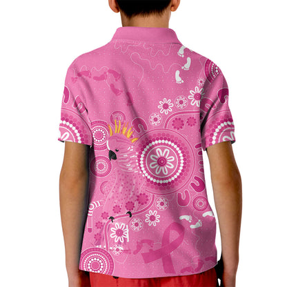 Pink Ribbon Australia Kid Polo Shirt Breast Cancer Support Aboriginal Cacatua leadbeateri