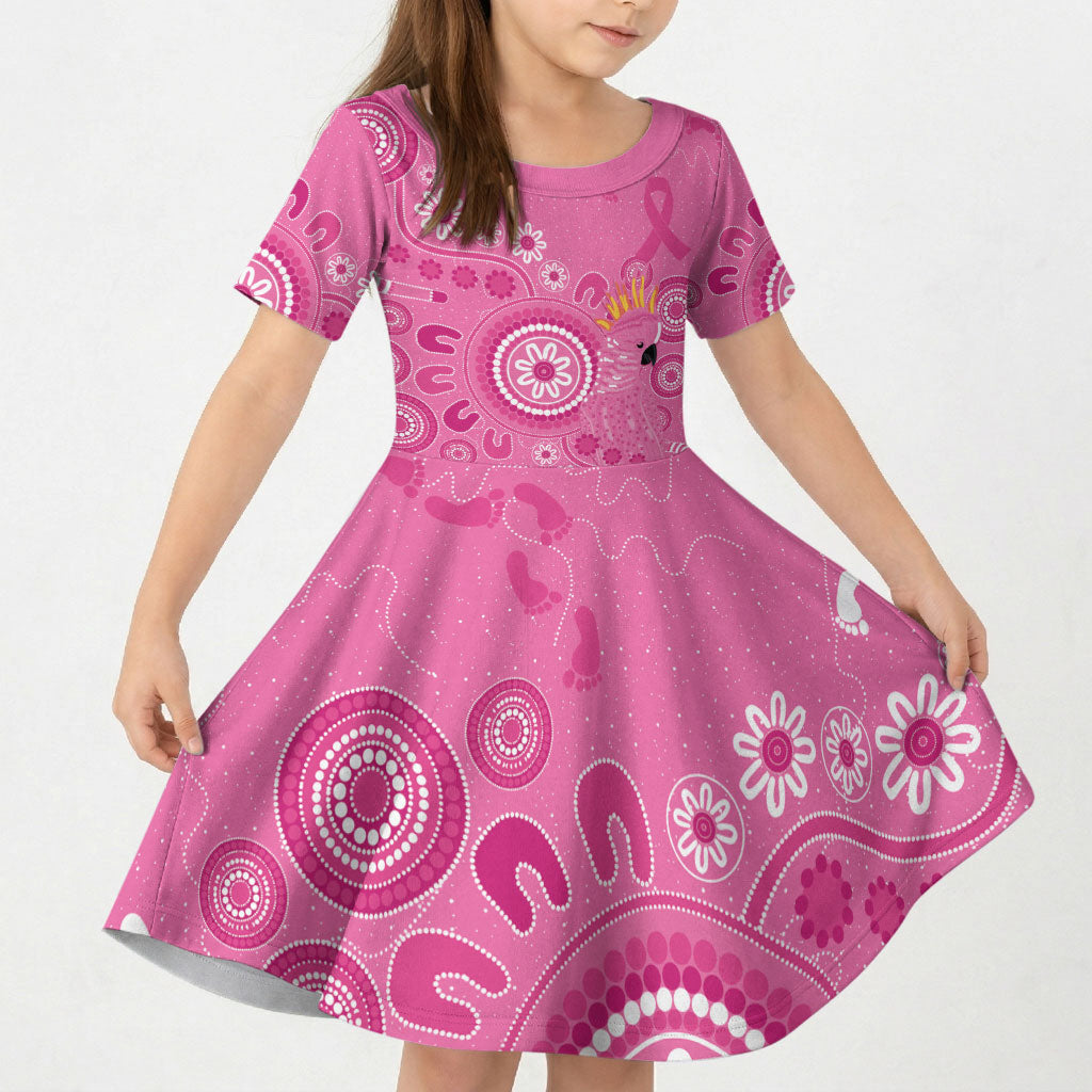 Pink Ribbon Australia Kid Short Sleeve Dress Breast Cancer Support Aboriginal Cacatua leadbeateri