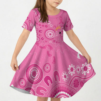 Pink Ribbon Australia Kid Short Sleeve Dress Breast Cancer Support Aboriginal Cacatua leadbeateri