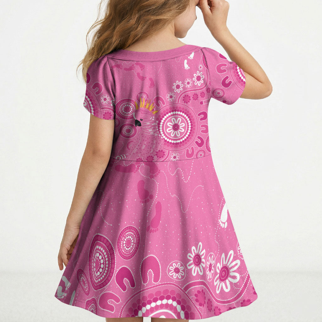 Pink Ribbon Australia Kid Short Sleeve Dress Breast Cancer Support Aboriginal Cacatua leadbeateri