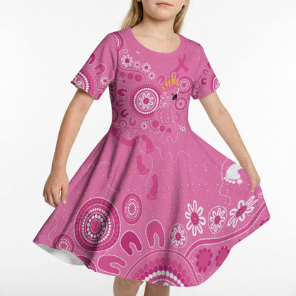 Pink Ribbon Australia Kid Short Sleeve Dress Breast Cancer Support Aboriginal Cacatua leadbeateri