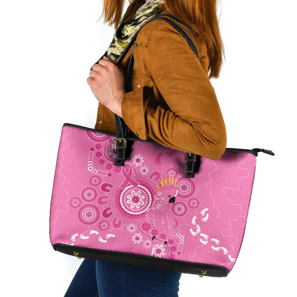Pink Ribbon Australia Leather Tote Bag Breast Cancer Support Aboriginal Cacatua leadbeateri