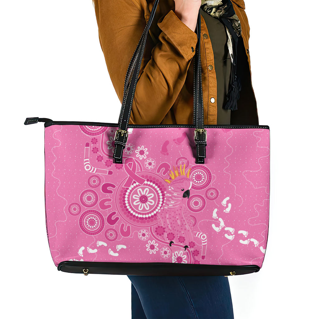 Pink Ribbon Australia Leather Tote Bag Breast Cancer Support Aboriginal Cacatua leadbeateri