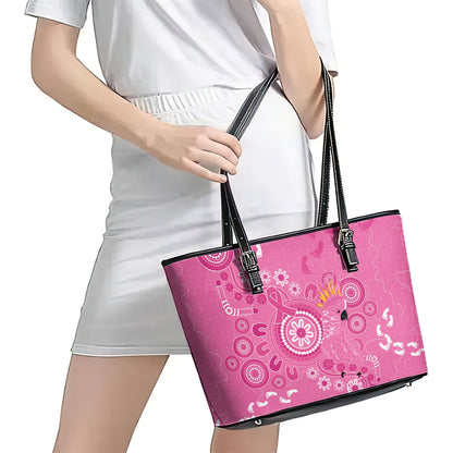 Pink Ribbon Australia Leather Tote Bag Breast Cancer Support Aboriginal Cacatua leadbeateri