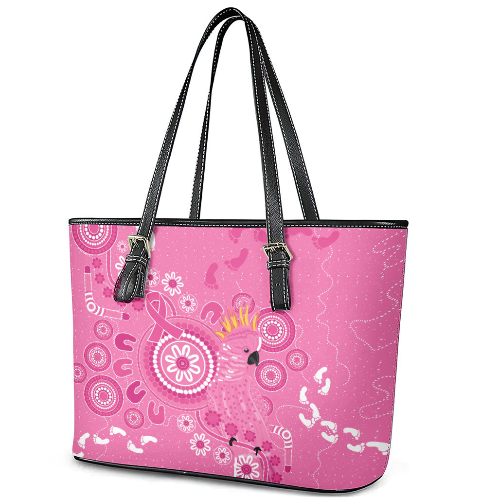 Pink Ribbon Australia Leather Tote Bag Breast Cancer Support Aboriginal Cacatua leadbeateri