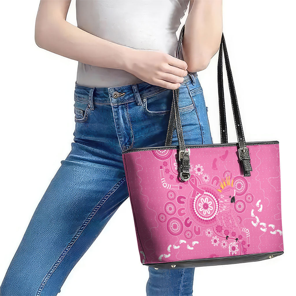 Pink Ribbon Australia Leather Tote Bag Breast Cancer Support Aboriginal Cacatua leadbeateri