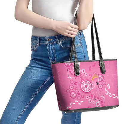 Pink Ribbon Australia Leather Tote Bag Breast Cancer Support Aboriginal Cacatua leadbeateri