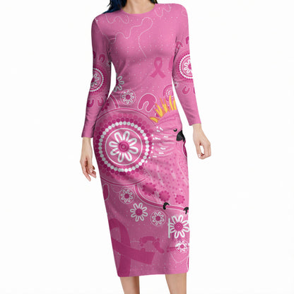 Pink Ribbon Australia Long Sleeve Bodycon Dress Breast Cancer Support Aboriginal Cacatua leadbeateri