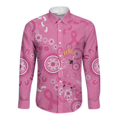 Pink Ribbon Australia Long Sleeve Button Shirt Breast Cancer Support Aboriginal Cacatua leadbeateri