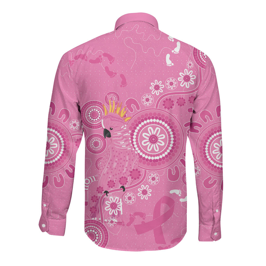 Pink Ribbon Australia Long Sleeve Button Shirt Breast Cancer Support Aboriginal Cacatua leadbeateri