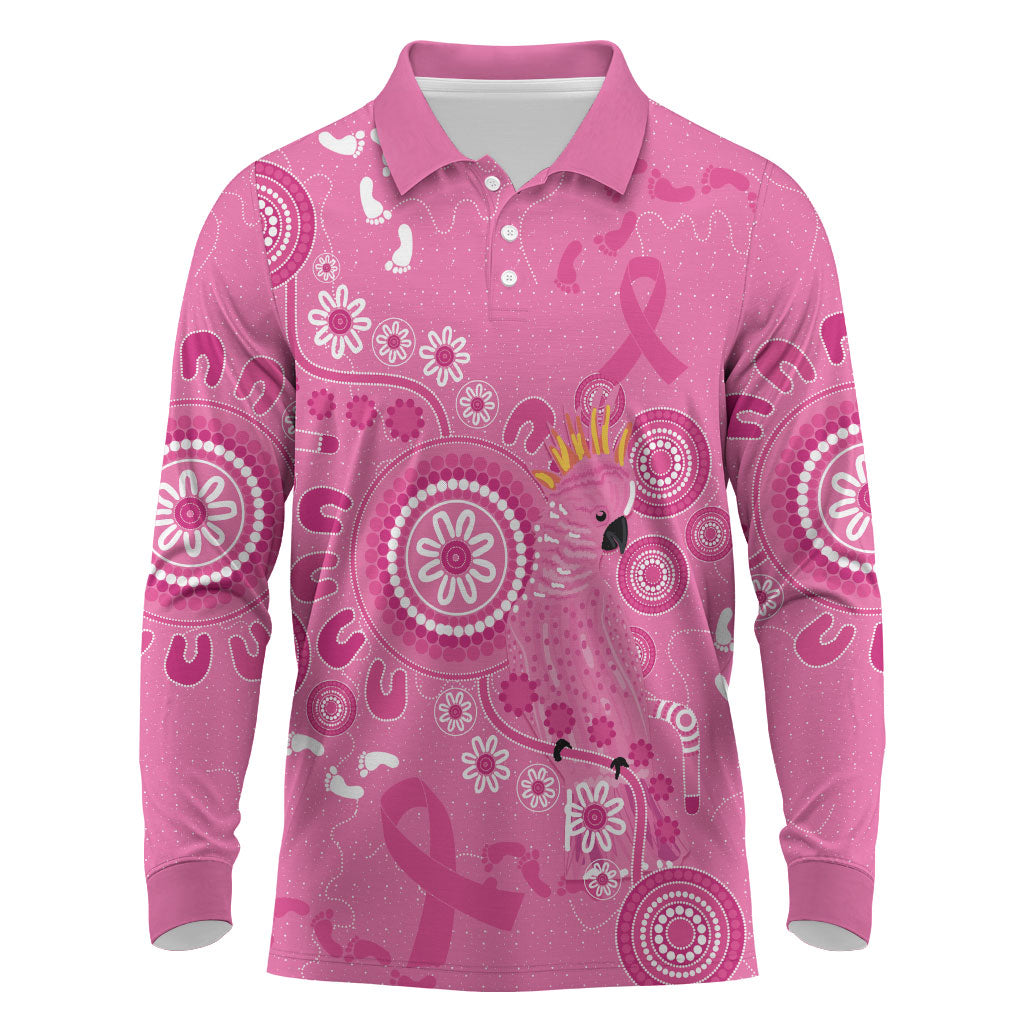 Pink Ribbon Australia Long Sleeve Polo Shirt Breast Cancer Support Aboriginal Cacatua leadbeateri