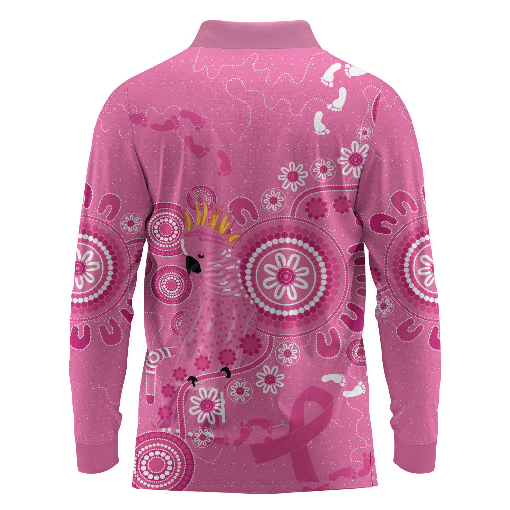 Pink Ribbon Australia Long Sleeve Polo Shirt Breast Cancer Support Aboriginal Cacatua leadbeateri