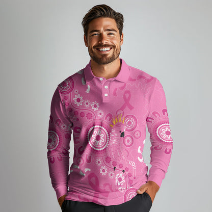 Pink Ribbon Australia Long Sleeve Polo Shirt Breast Cancer Support Aboriginal Cacatua leadbeateri