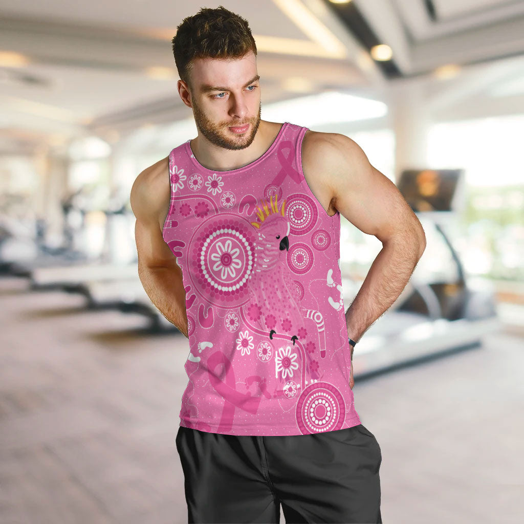 Pink Ribbon Australia Men Tank Top Breast Cancer Support Aboriginal Cacatua leadbeateri