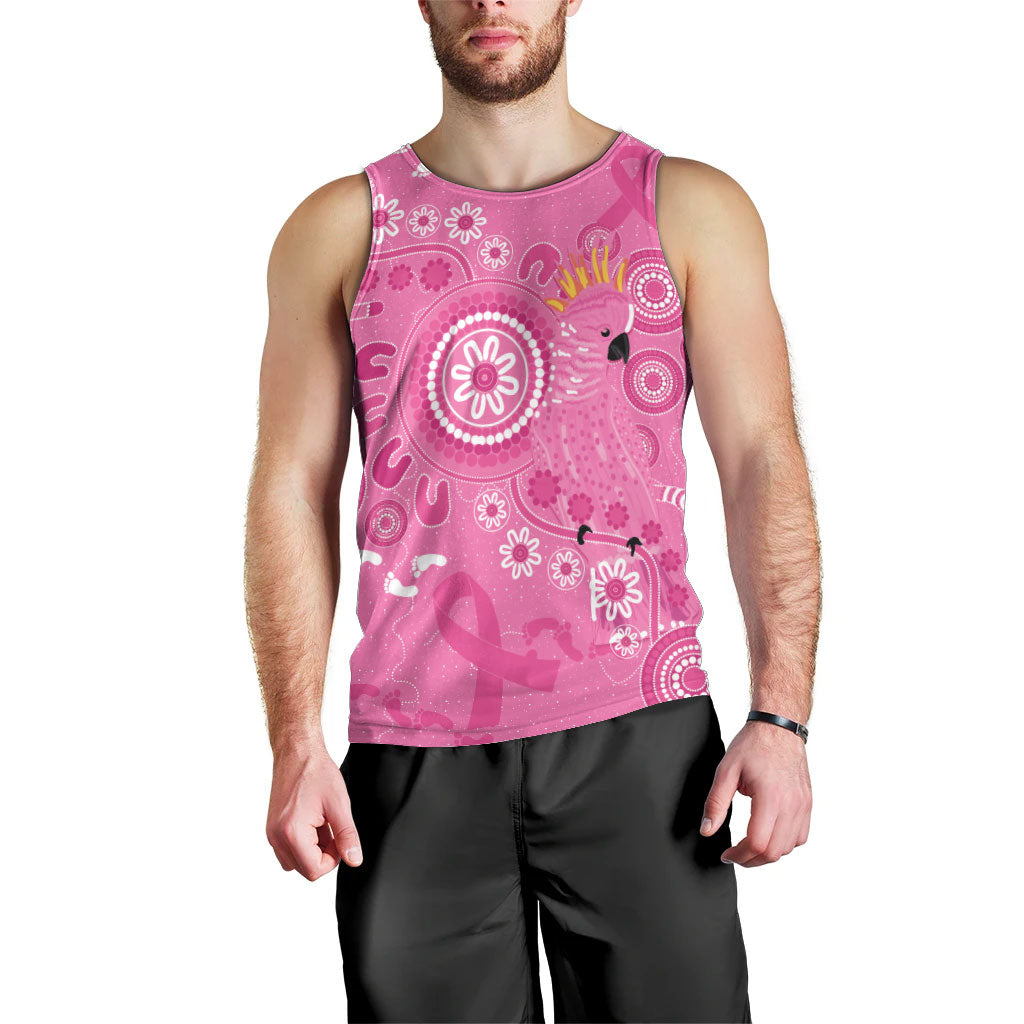Pink Ribbon Australia Men Tank Top Breast Cancer Support Aboriginal Cacatua leadbeateri