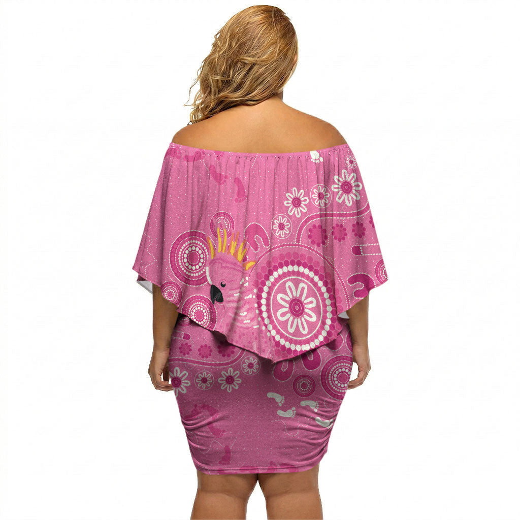 Pink Ribbon Australia Off Shoulder Short Dress Breast Cancer Support Aboriginal Cacatua leadbeateri