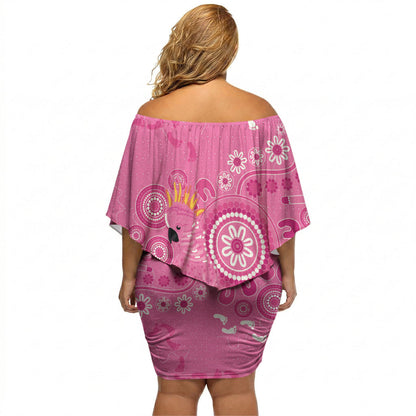 Pink Ribbon Australia Off Shoulder Short Dress Breast Cancer Support Aboriginal Cacatua leadbeateri