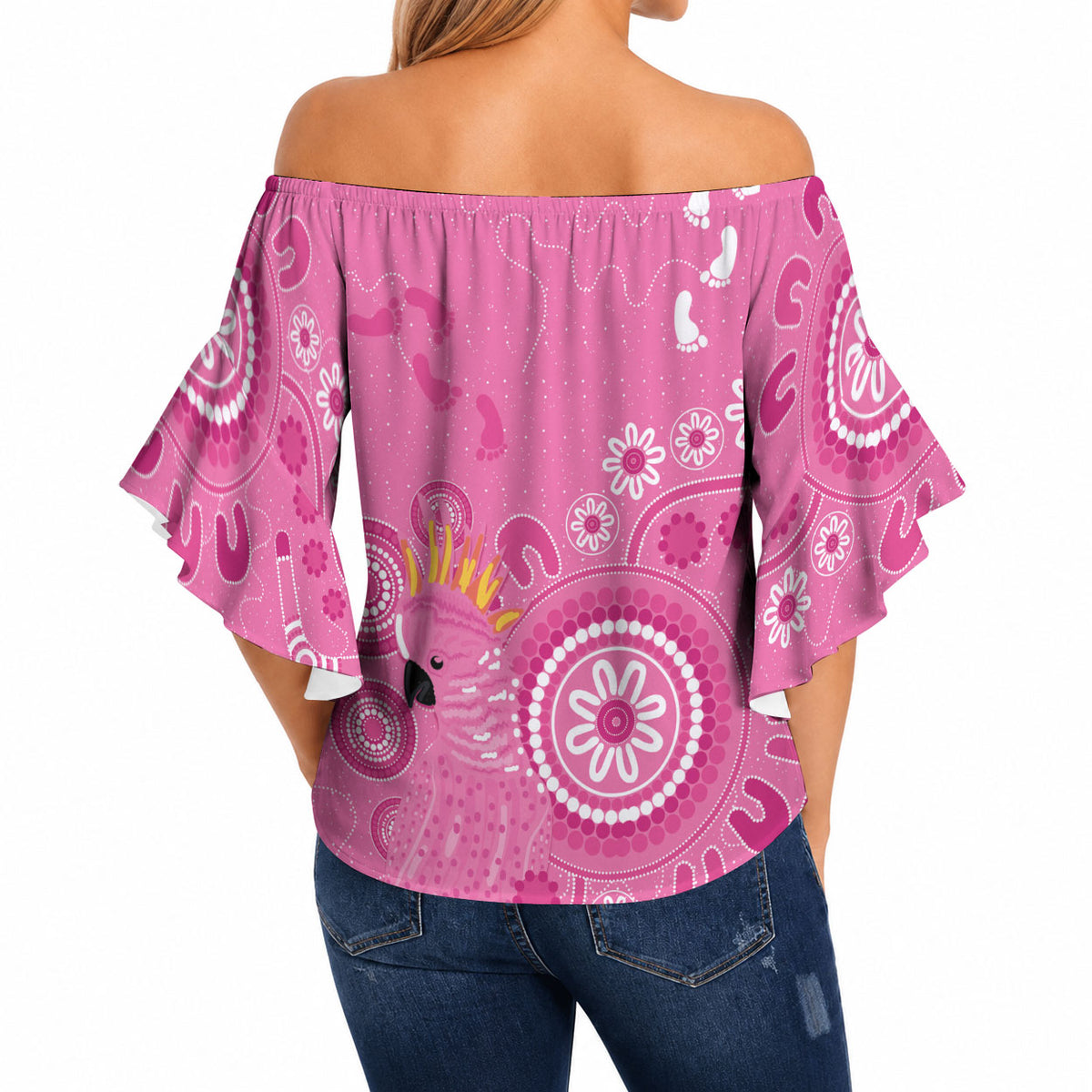 Pink Ribbon Australia Off Shoulder Wrap Waist Top Breast Cancer Support Aboriginal Cacatua leadbeateri