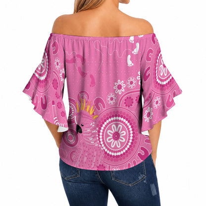 Pink Ribbon Australia Off Shoulder Wrap Waist Top Breast Cancer Support Aboriginal Cacatua leadbeateri