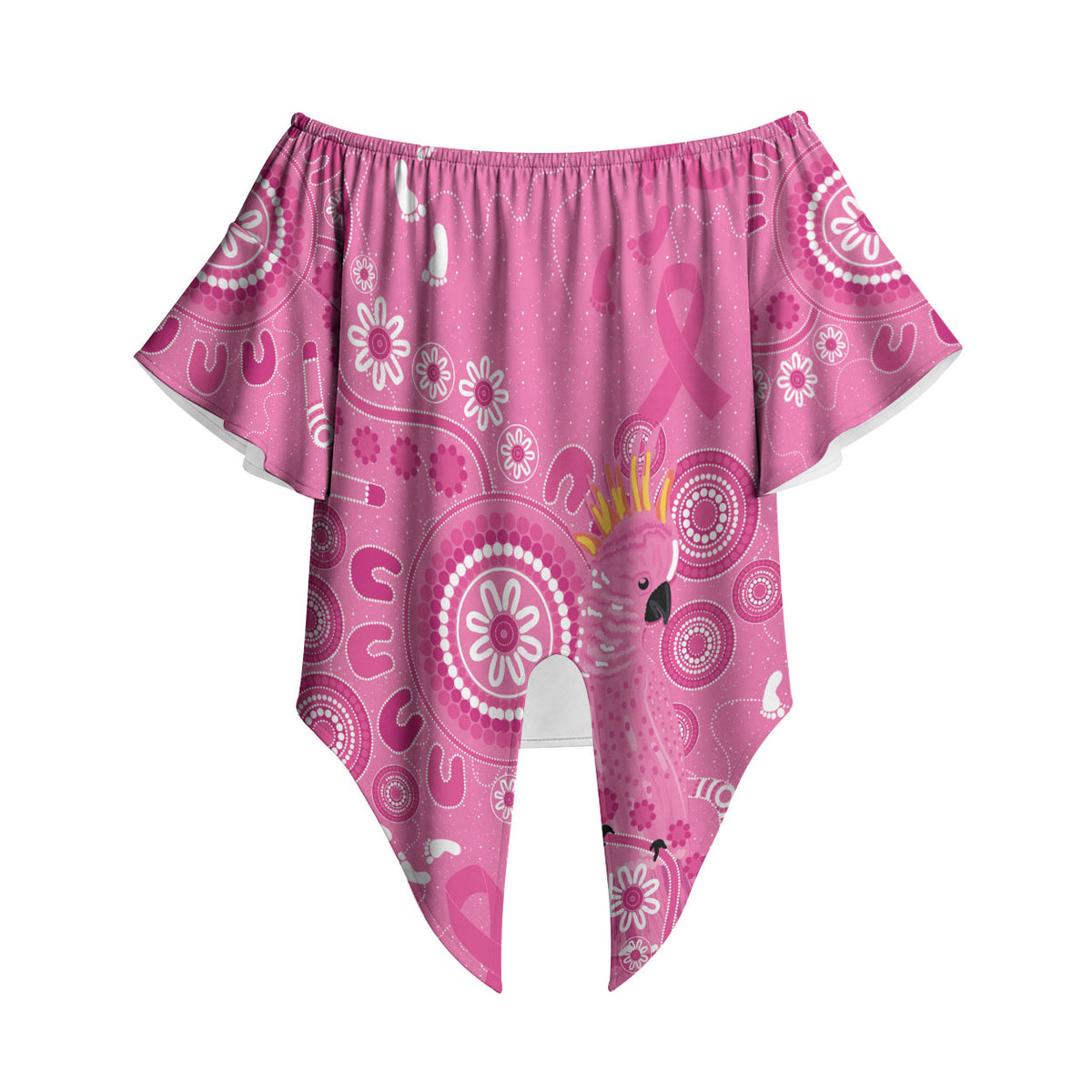 Pink Ribbon Australia Off Shoulder Wrap Waist Top Breast Cancer Support Aboriginal Cacatua leadbeateri