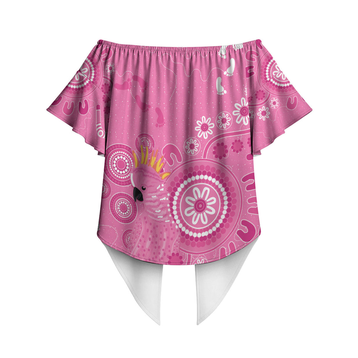 Pink Ribbon Australia Off Shoulder Wrap Waist Top Breast Cancer Support Aboriginal Cacatua leadbeateri