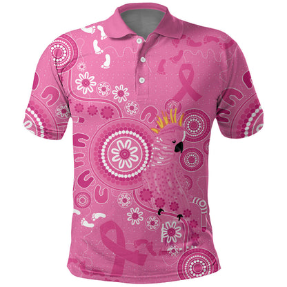 Pink Ribbon Australia Polo Shirt Breast Cancer Support Aboriginal Cacatua leadbeateri