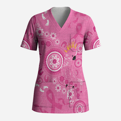 Pink Ribbon Australia Scrub Top Breast Cancer Support Aboriginal Cacatua leadbeateri