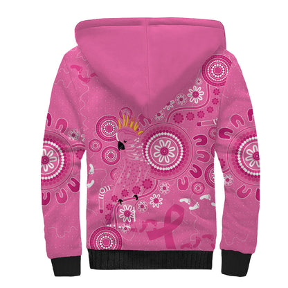 Pink Ribbon Australia Sherpa Hoodie Breast Cancer Support Aboriginal Cacatua leadbeateri
