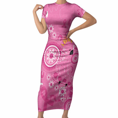 Pink Ribbon Australia Short Sleeve Bodycon Dress Breast Cancer Support Aboriginal Cacatua leadbeateri
