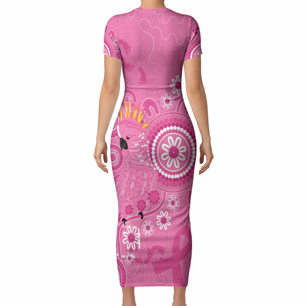 Pink Ribbon Australia Short Sleeve Bodycon Dress Breast Cancer Support Aboriginal Cacatua leadbeateri