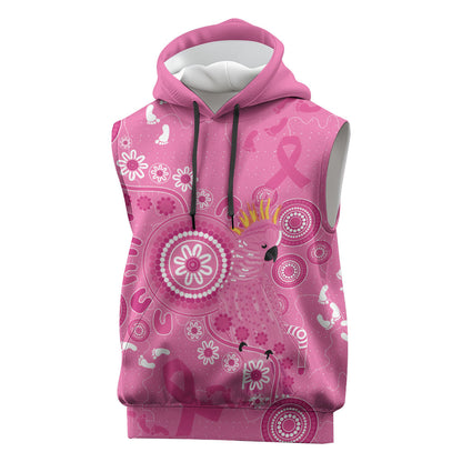 Pink Ribbon Australia Sleeveless Hoodie Breast Cancer Support Aboriginal Cacatua leadbeateri