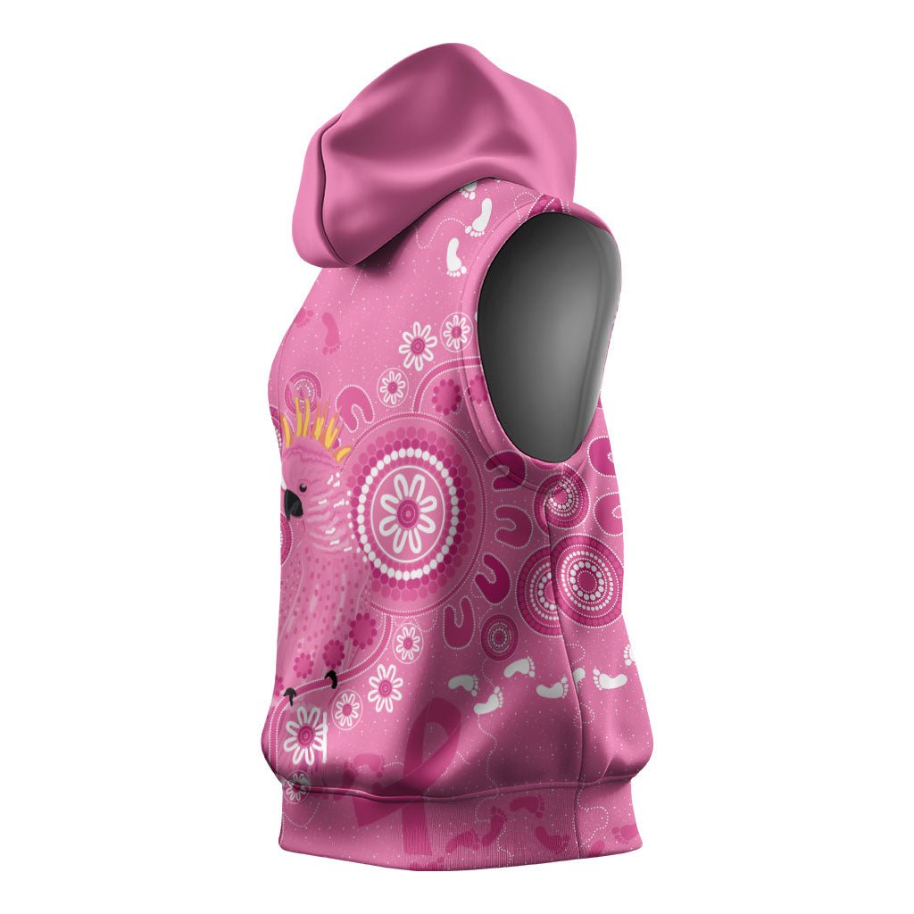 Pink Ribbon Australia Sleeveless Hoodie Breast Cancer Support Aboriginal Cacatua leadbeateri