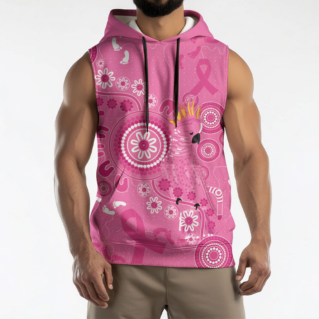 Pink Ribbon Australia Sleeveless Hoodie Breast Cancer Support Aboriginal Cacatua leadbeateri