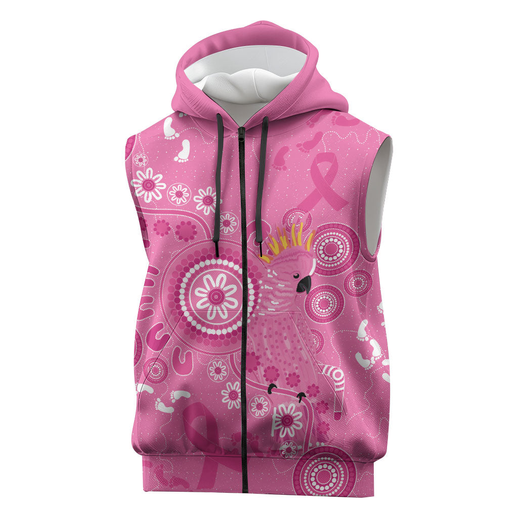 Pink Ribbon Australia Sleeveless Zip Hoodie Breast Cancer Support Aboriginal Cacatua leadbeateri
