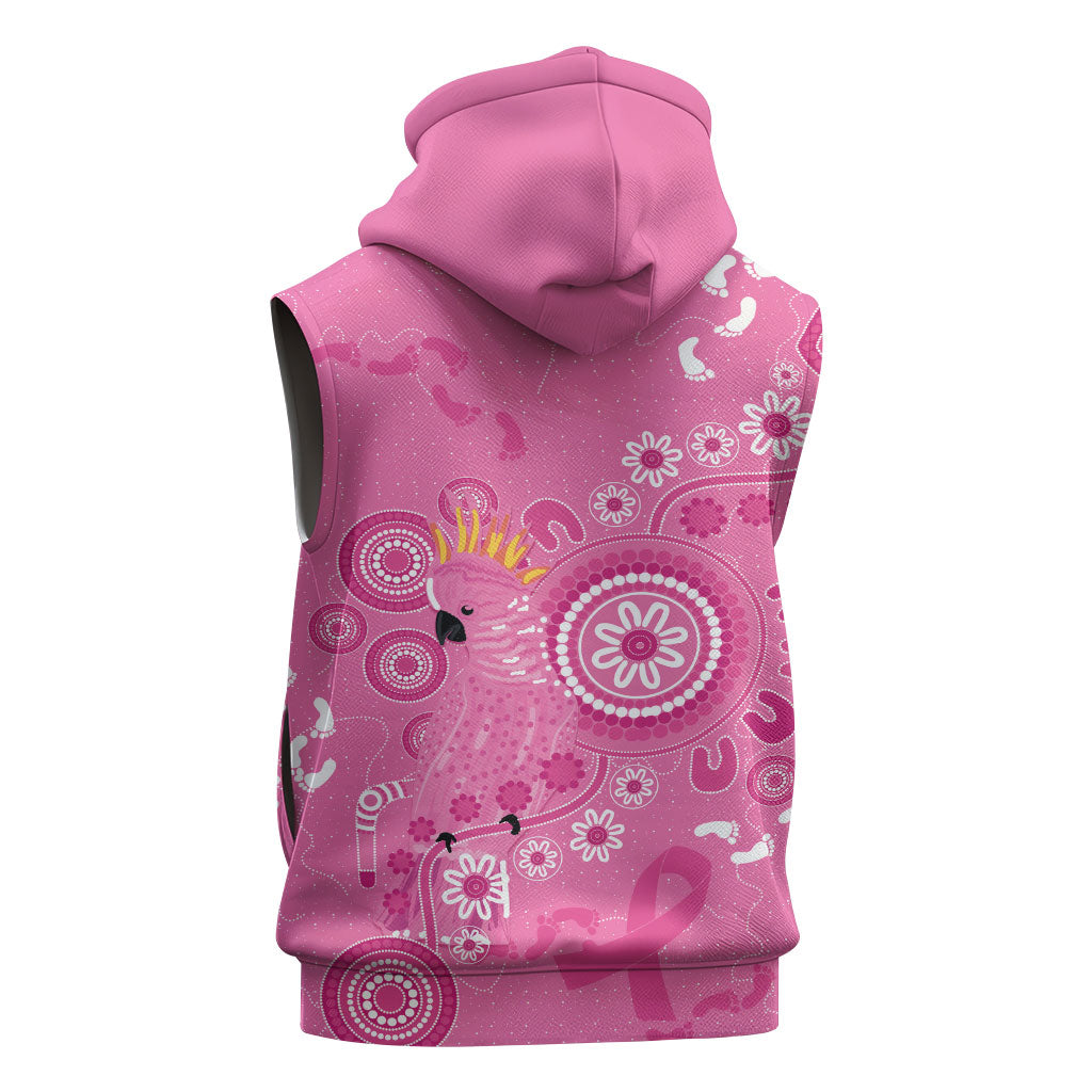 Pink Ribbon Australia Sleeveless Zip Hoodie Breast Cancer Support Aboriginal Cacatua leadbeateri