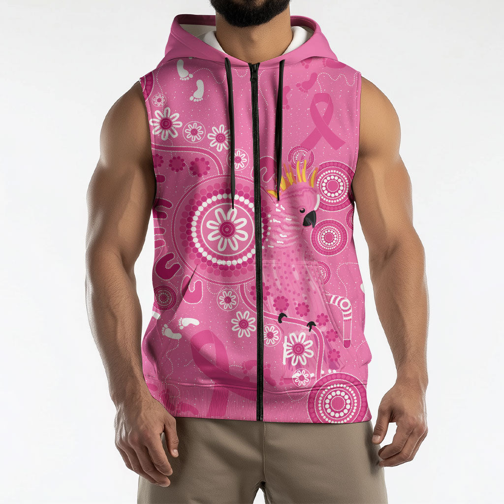 Pink Ribbon Australia Sleeveless Zip Hoodie Breast Cancer Support Aboriginal Cacatua leadbeateri