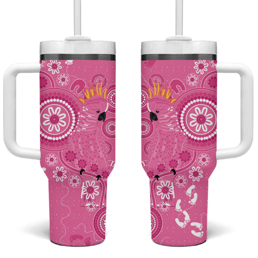 Pink Ribbon Australia Tumbler With Handle Breast Cancer Support Aboriginal Cacatua leadbeateri