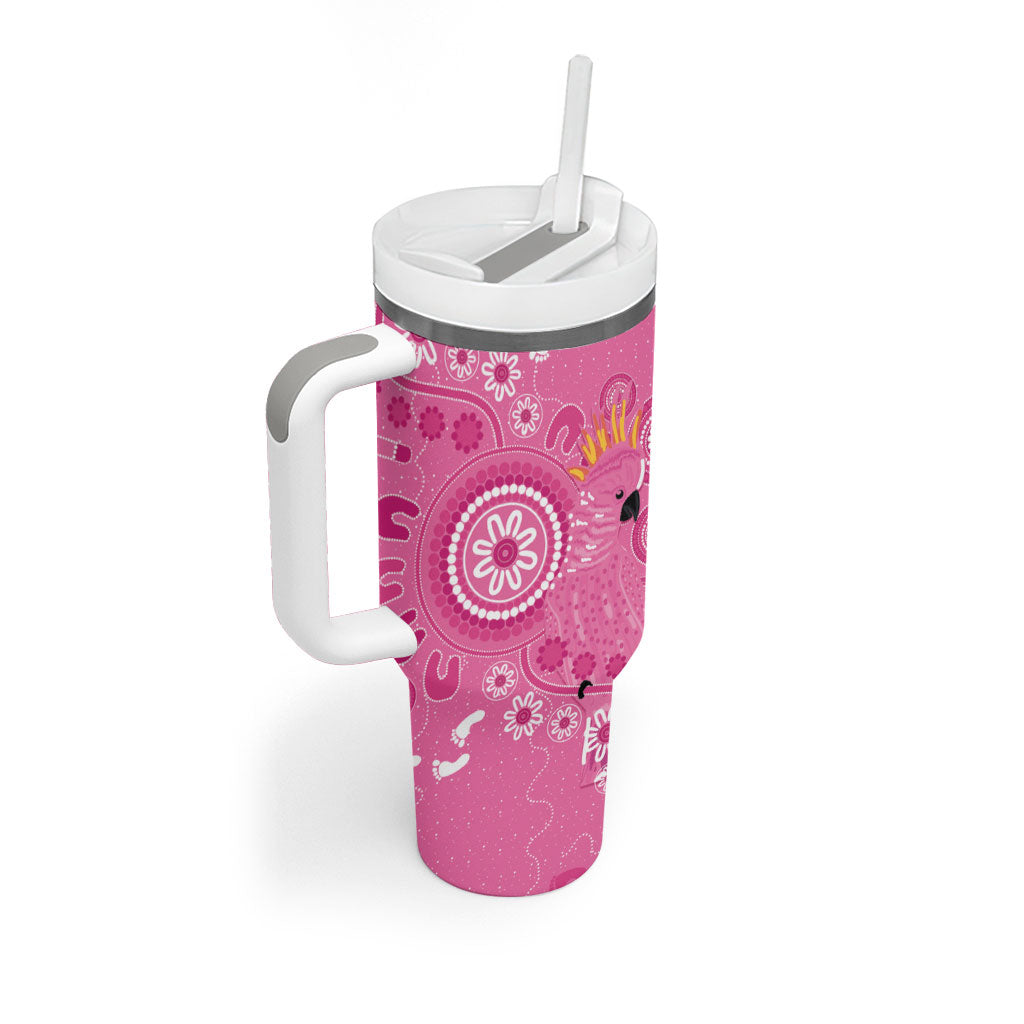 Pink Ribbon Australia Tumbler With Handle Breast Cancer Support Aboriginal Cacatua leadbeateri
