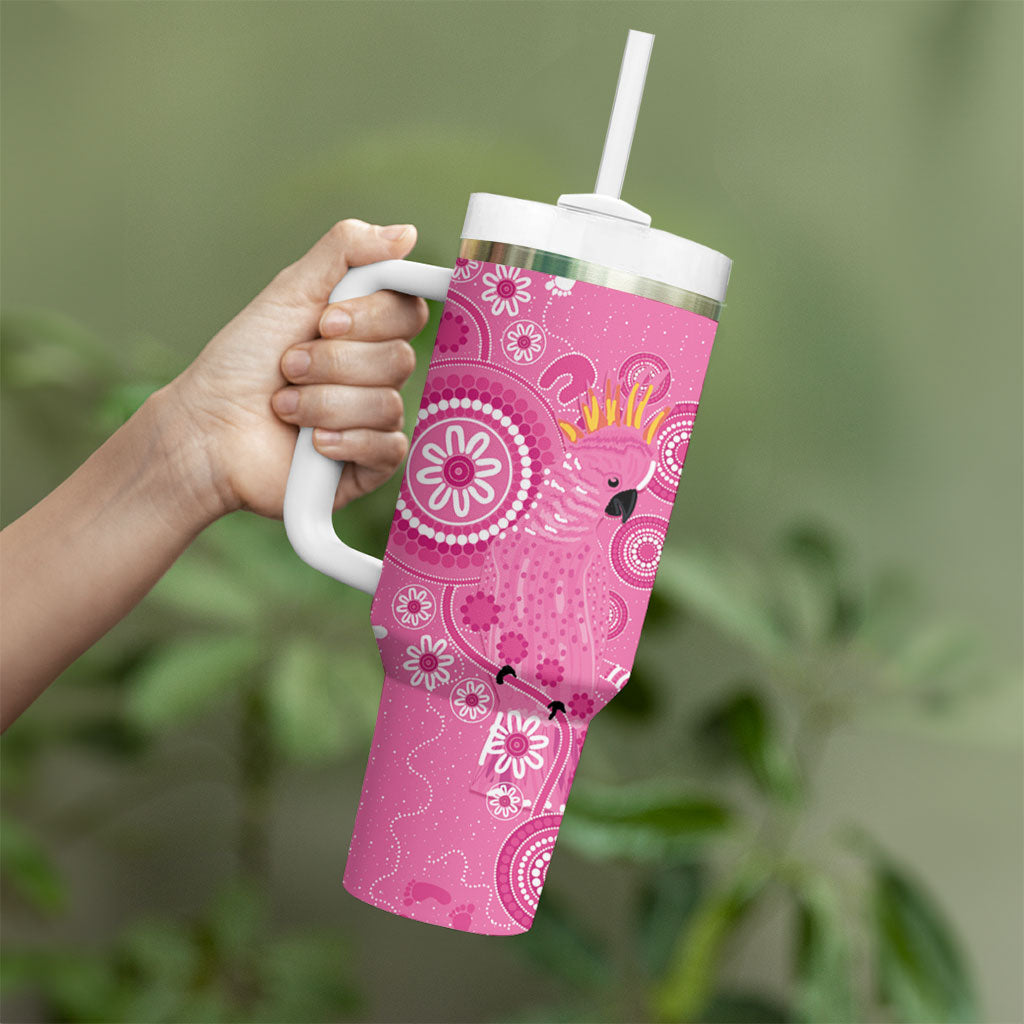 Pink Ribbon Australia Tumbler With Handle Breast Cancer Support Aboriginal Cacatua leadbeateri