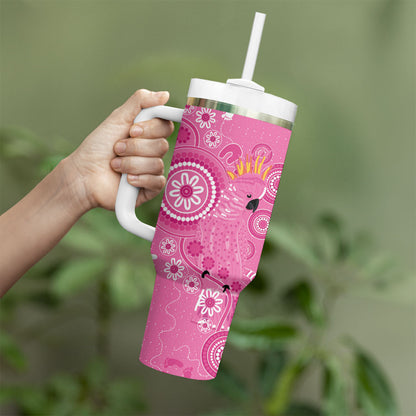 Pink Ribbon Australia Tumbler With Handle Breast Cancer Support Aboriginal Cacatua leadbeateri