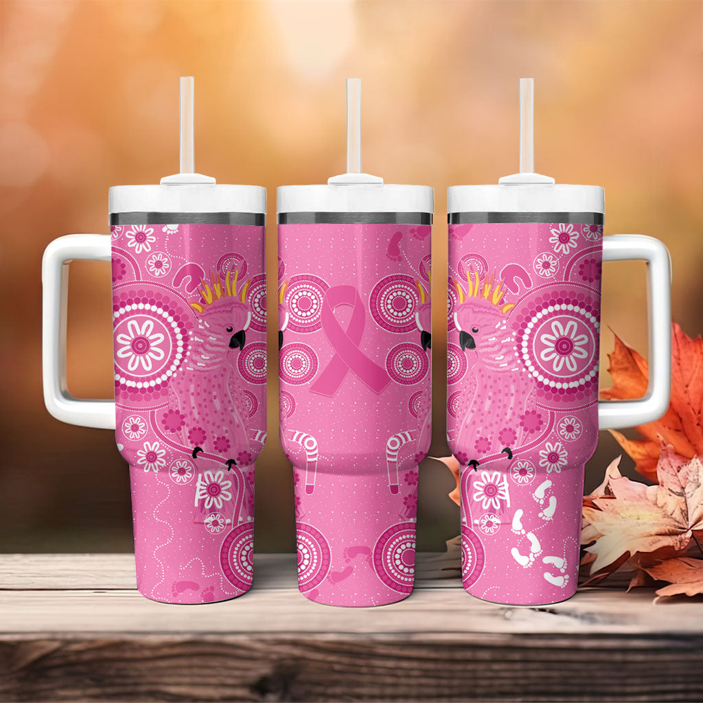 Pink Ribbon Australia Tumbler With Handle Breast Cancer Support Aboriginal Cacatua leadbeateri