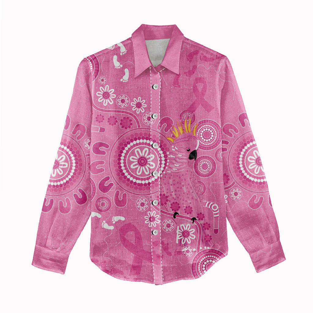 Pink Ribbon Australia Women Casual Shirt Breast Cancer Support Aboriginal Cacatua leadbeateri