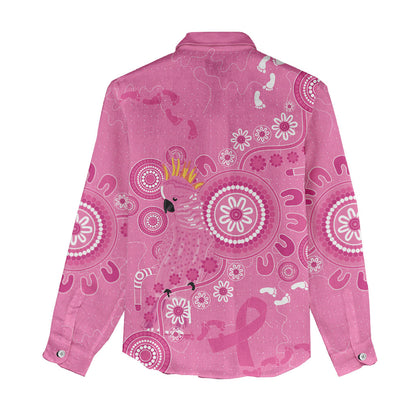 Pink Ribbon Australia Women Casual Shirt Breast Cancer Support Aboriginal Cacatua leadbeateri