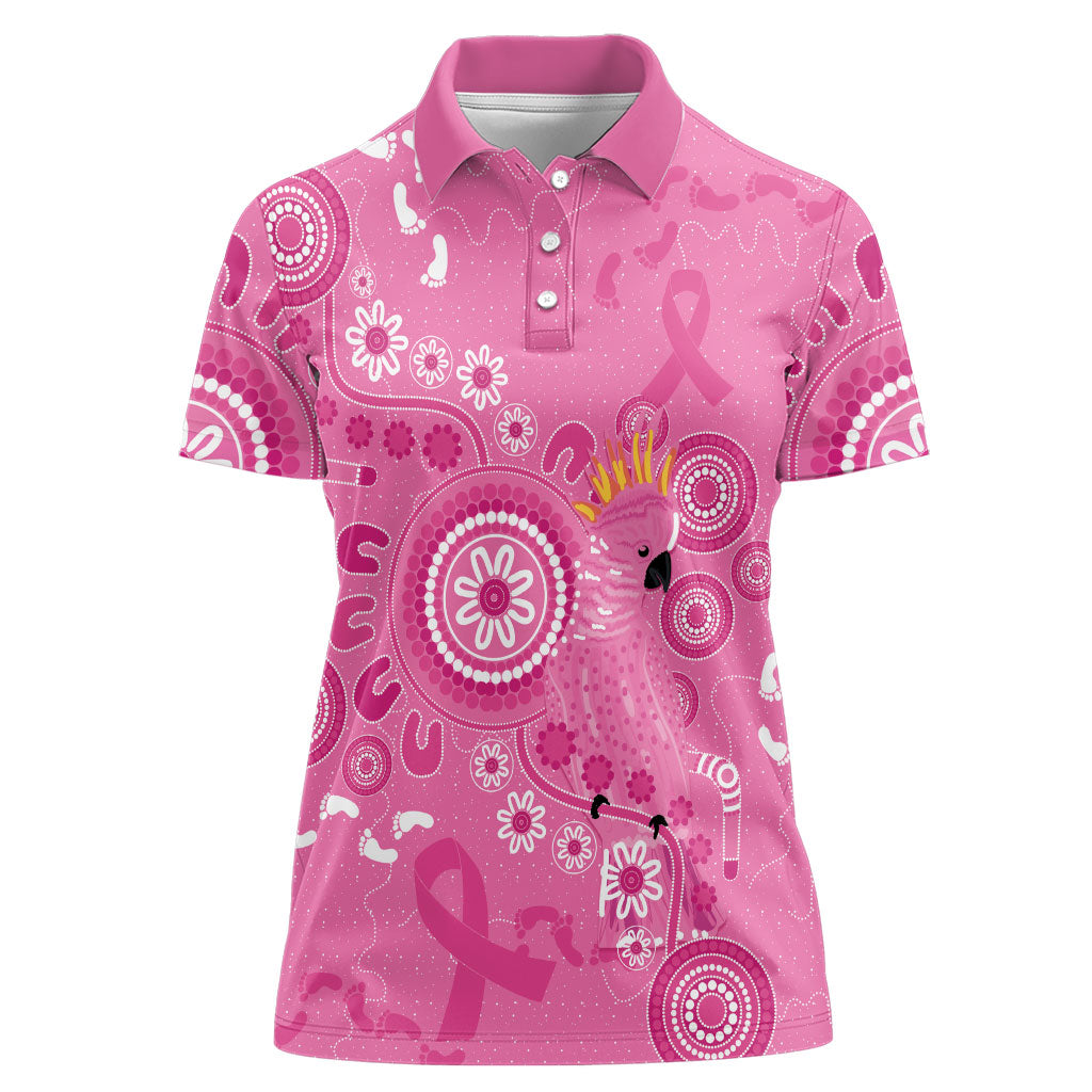 Pink Ribbon Australia Women Polo Shirt Breast Cancer Support Aboriginal Cacatua leadbeateri
