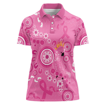 Pink Ribbon Australia Women Polo Shirt Breast Cancer Support Aboriginal Cacatua leadbeateri