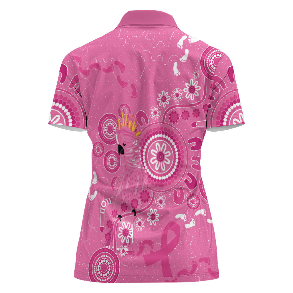 Pink Ribbon Australia Women Polo Shirt Breast Cancer Support Aboriginal Cacatua leadbeateri
