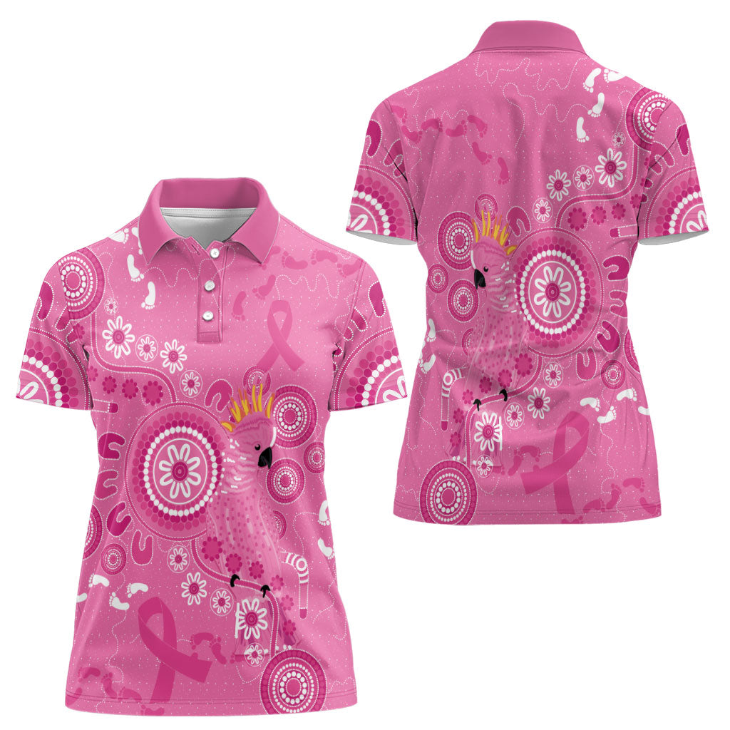 Pink Ribbon Australia Women Polo Shirt Breast Cancer Support Aboriginal Cacatua leadbeateri